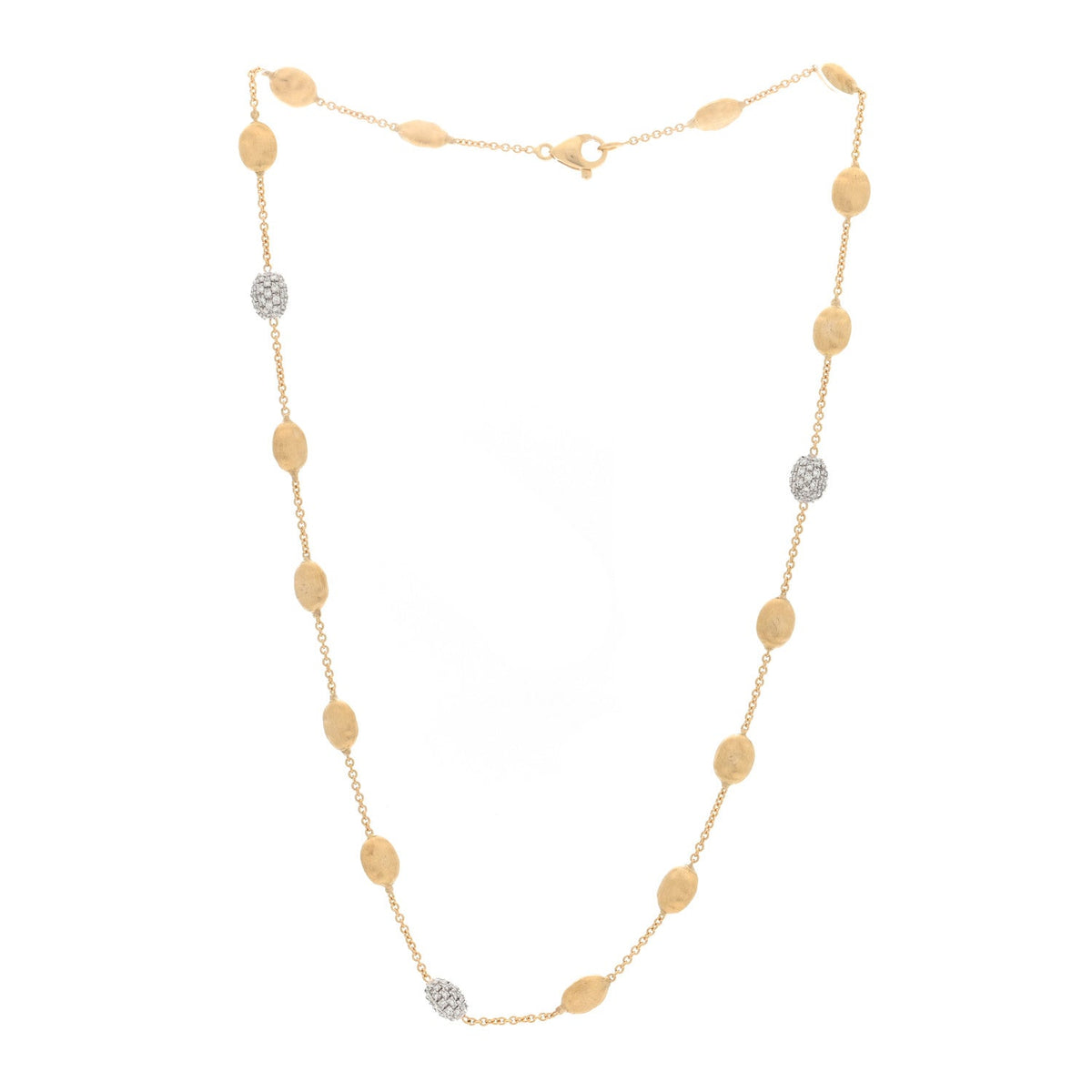 18K Yellow White Gold Diamond Siviglia Small Bead Short Necklace