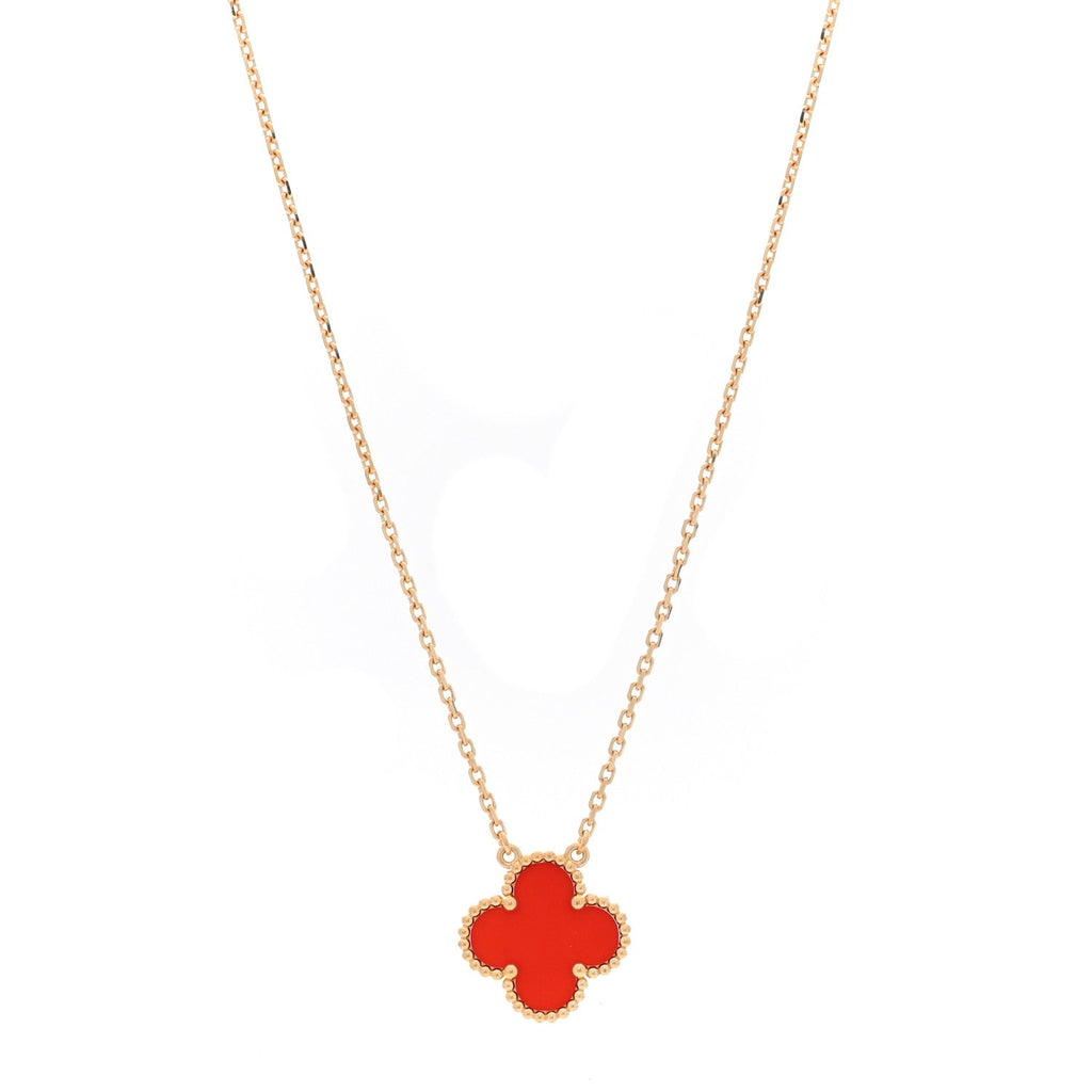 18K Yellow Gold Carnelian Vintage Alhambra Pendant Necklace