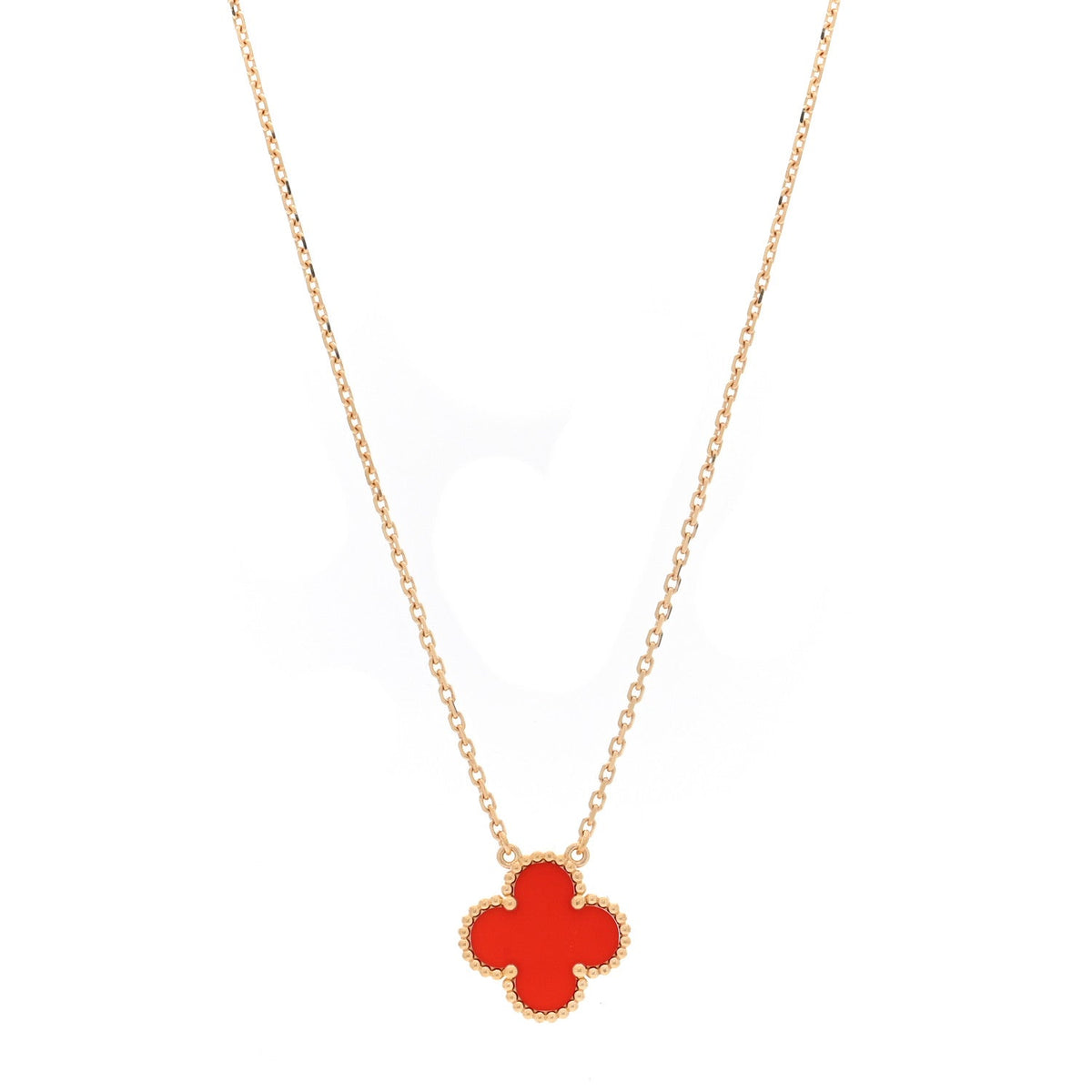 18K Yellow Gold Carnelian Vintage Alhambra Pendant Necklace
