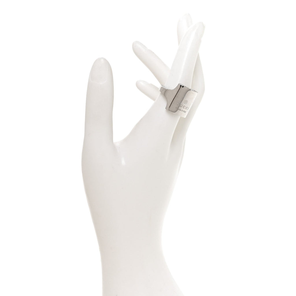 Metal Crystal Logo Square Signet Ring M Silver
