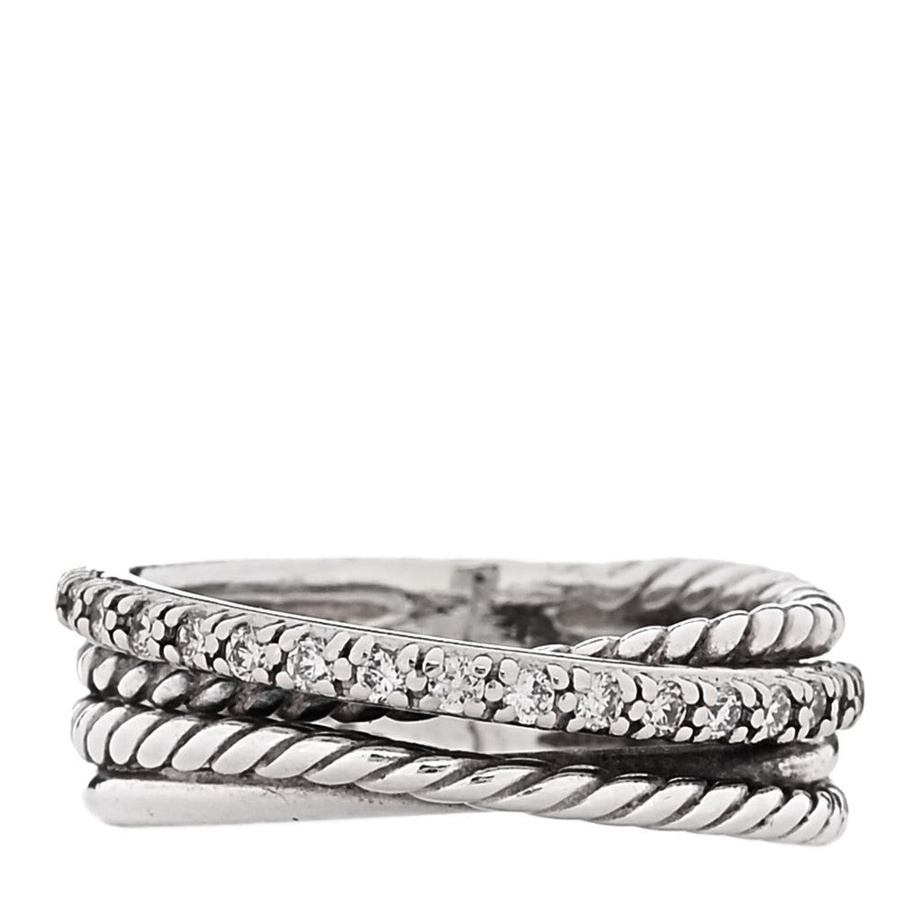 Sterling Silver 14K White Gold Diamond 7mm Crossover Ring 50 5.5