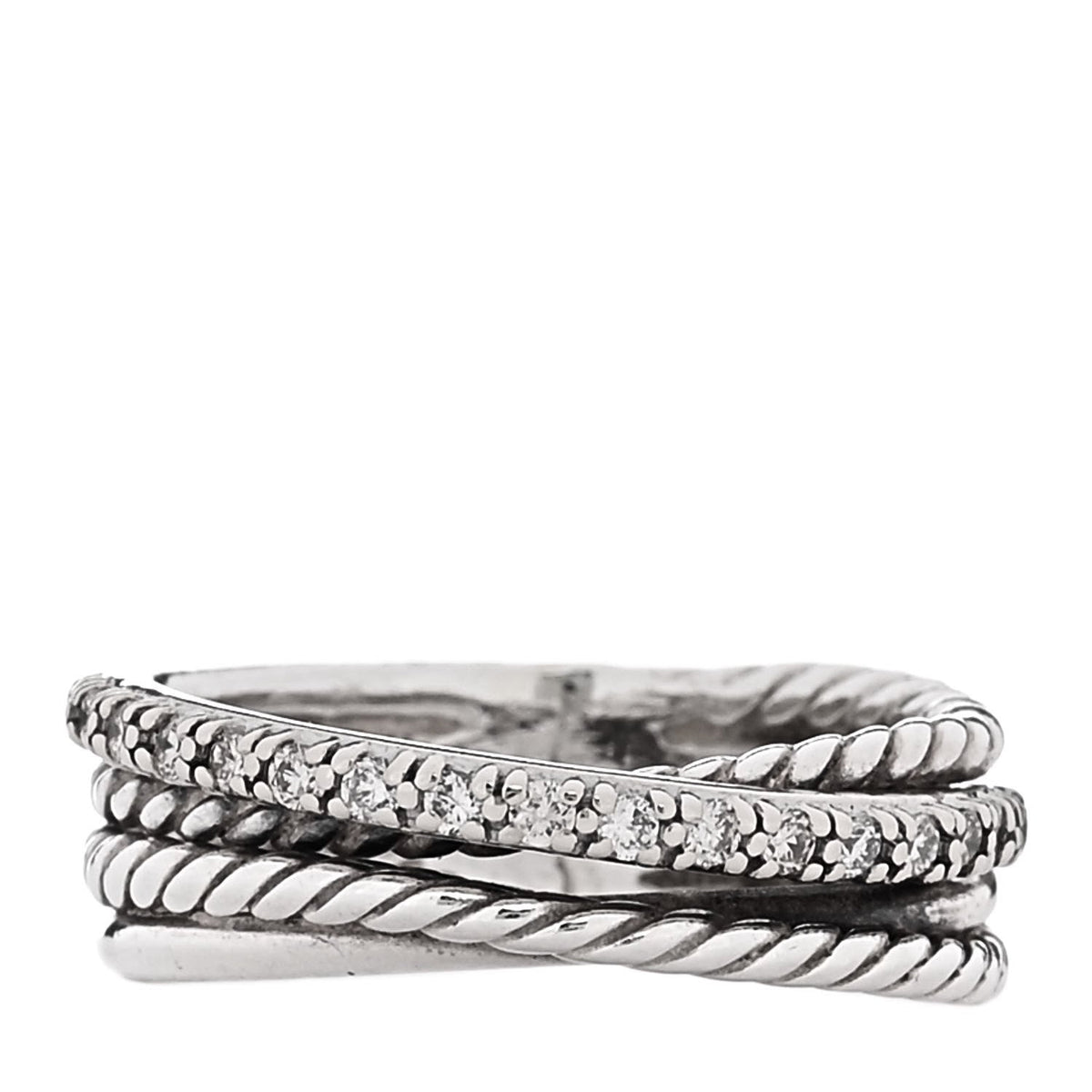 Sterling Silver 14K White Gold Diamond 7mm Crossover Ring 50 5.5