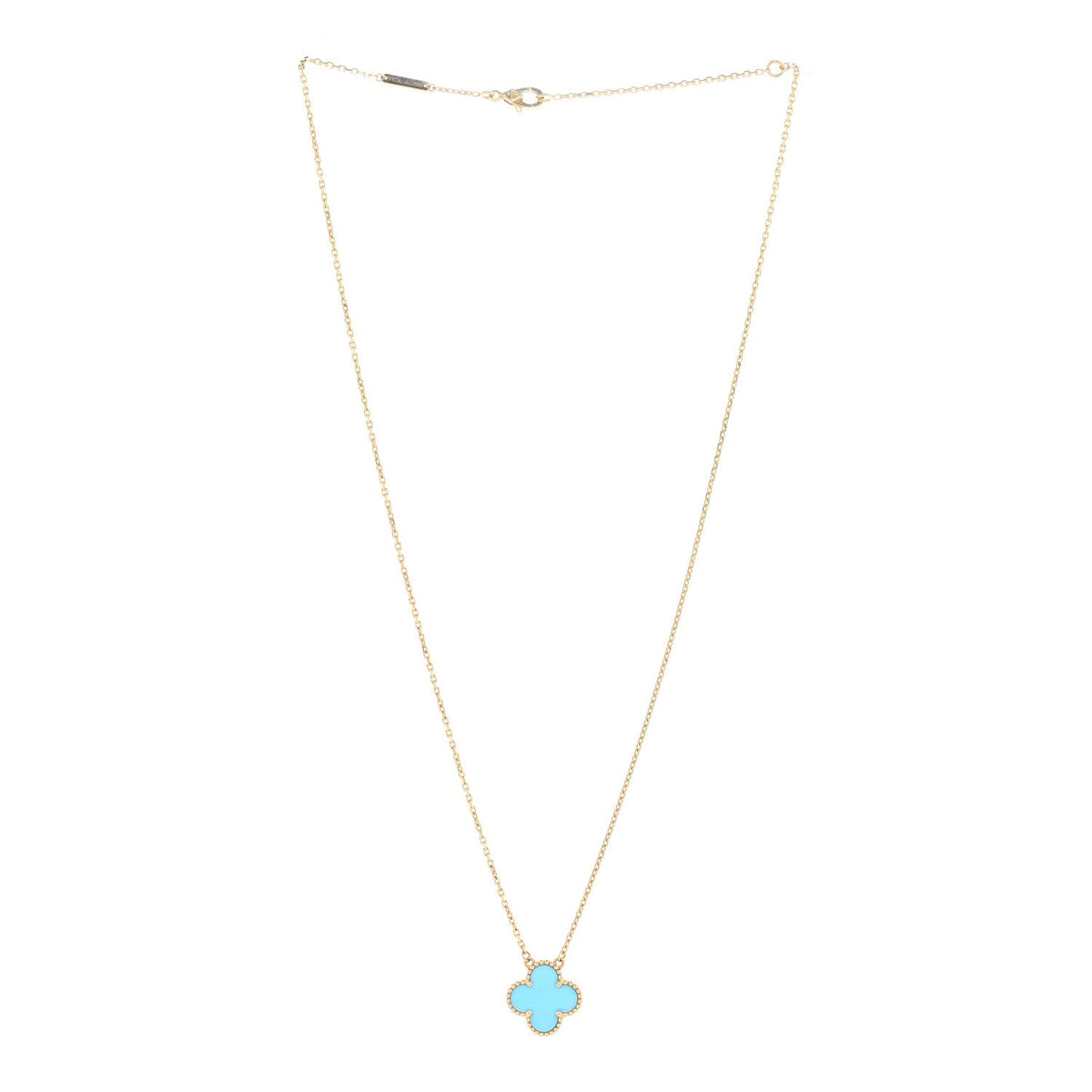18K Yellow Gold Blue Agate Vintage Alhambra Pendant Necklace