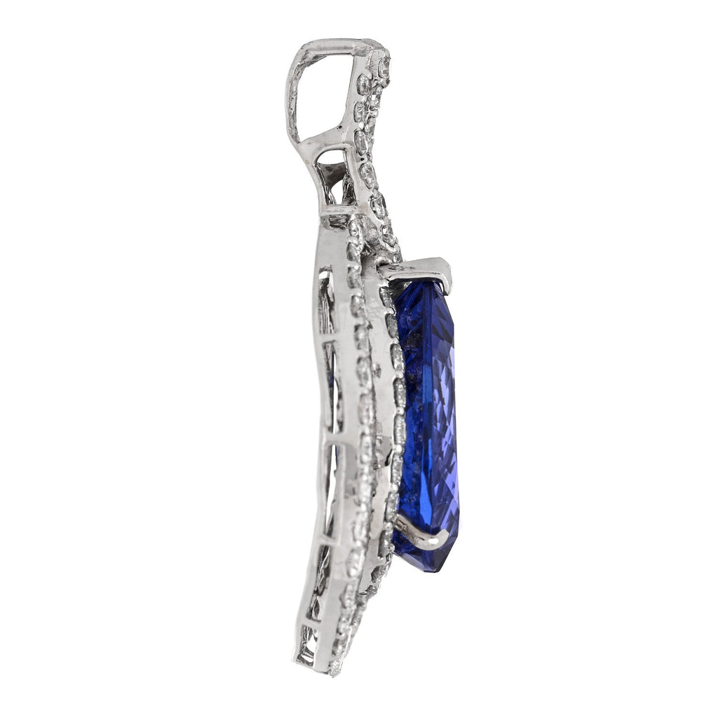 18K White Gold Diamond Tanzanite 4.40ctw Pear Cut Pendant
