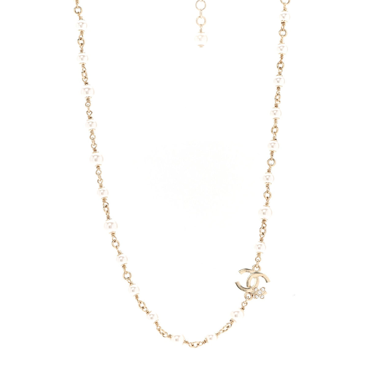 Pearl Crystal CC Flower Necklace Pearly White Light Gold