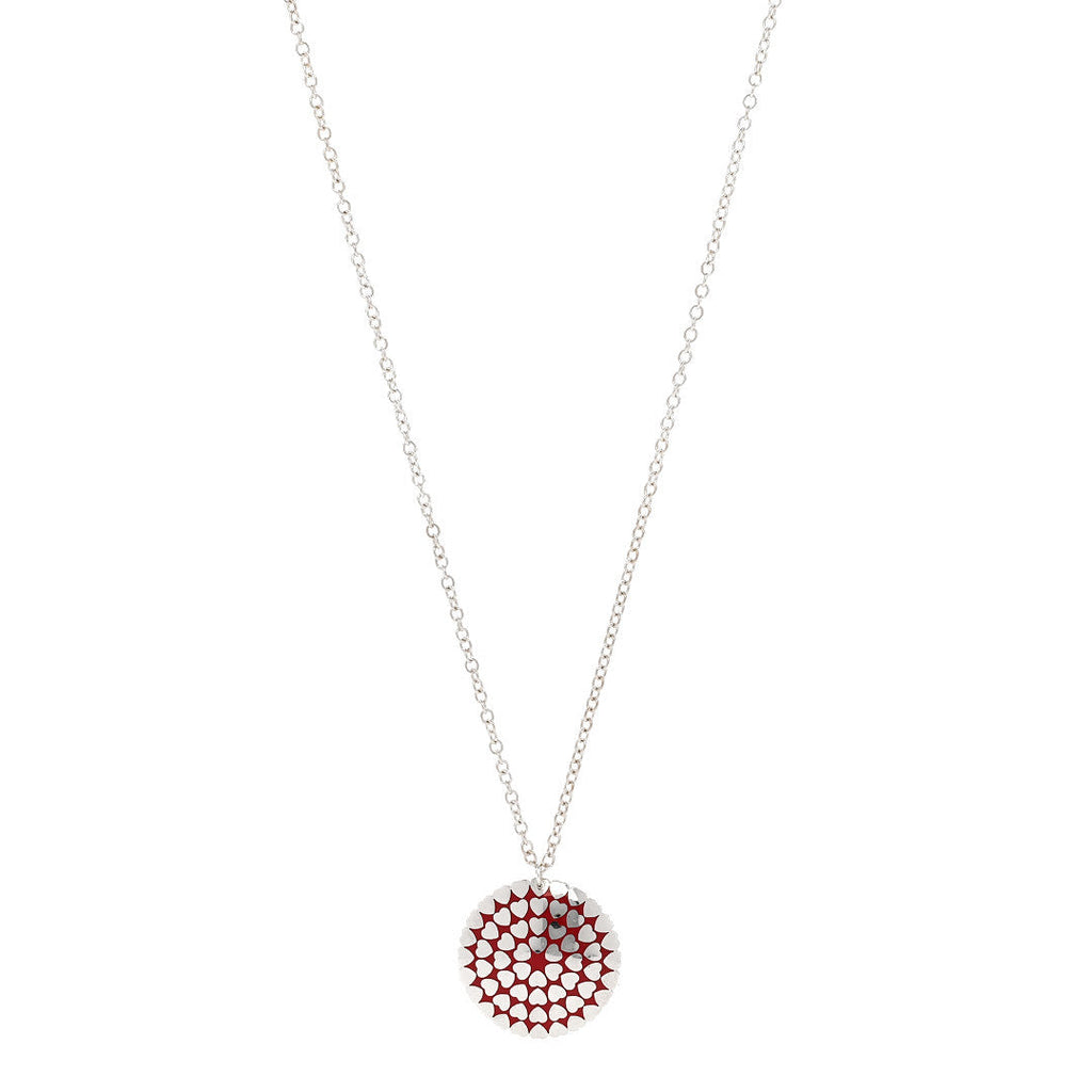 Sterling Silver Enamel Paloma Picasso Large Crown of Hearts Pendant Necklace Red
