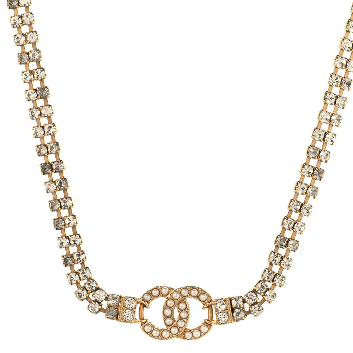 Crystal Pearl CC Choker Necklace Gold
