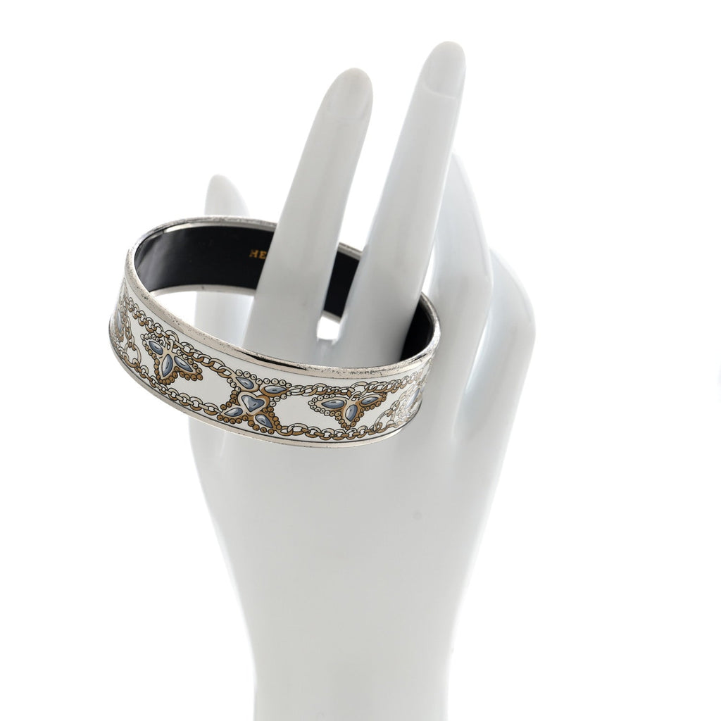 Enamel Printed Wide Bracelet M White