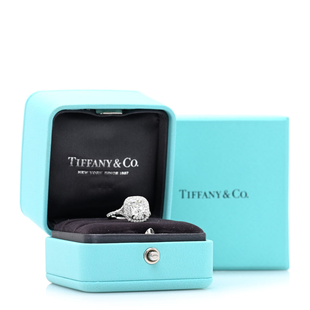 Platinum Diamond 1.54ct Soleste Cushion Cut Double Halo Engagement Ring 43 2.5