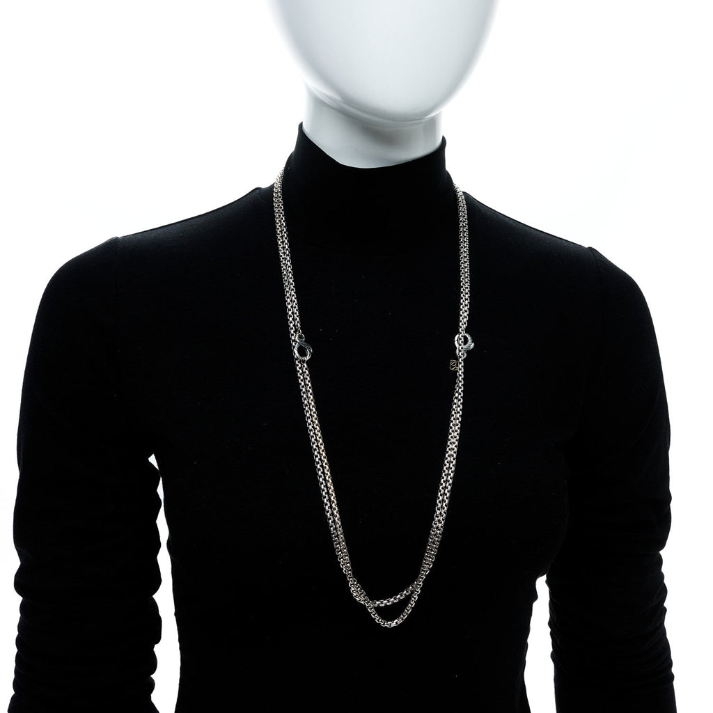 Sterling Silver 14K Yellow Gold Long Box Chain Necklace