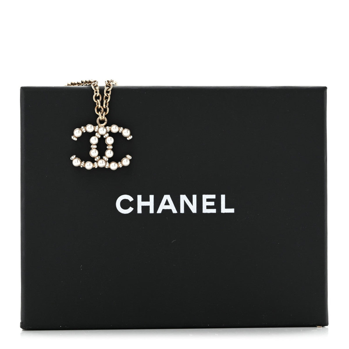 Crystal Pearl Nefertiti CC Pendant Necklace Gold