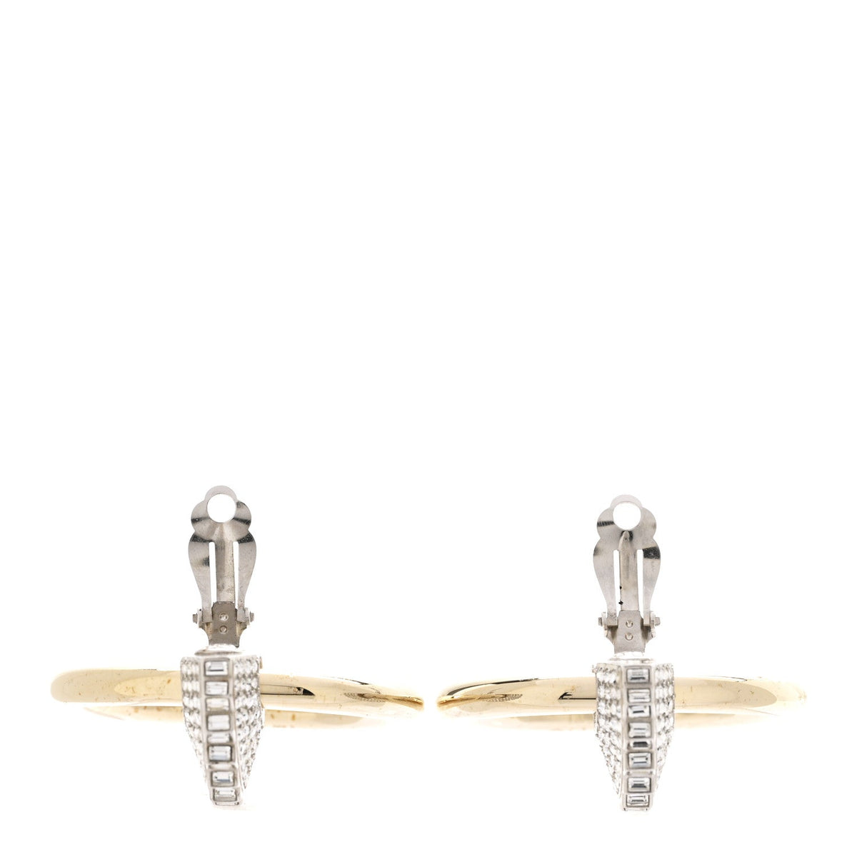 Baguette Crystal Hoop Clip On Earrings Gold