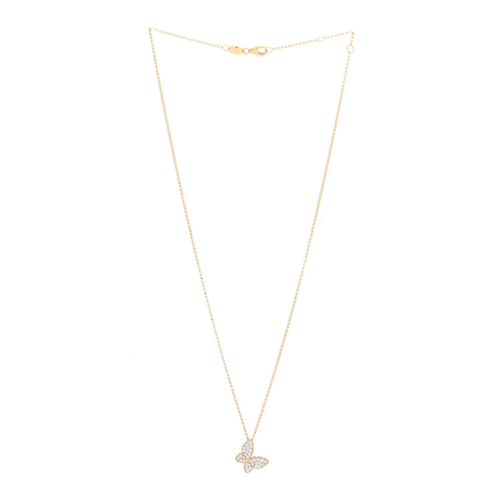 18K Yellow Gold Diamond Princess Butterfly Pendant Necklace