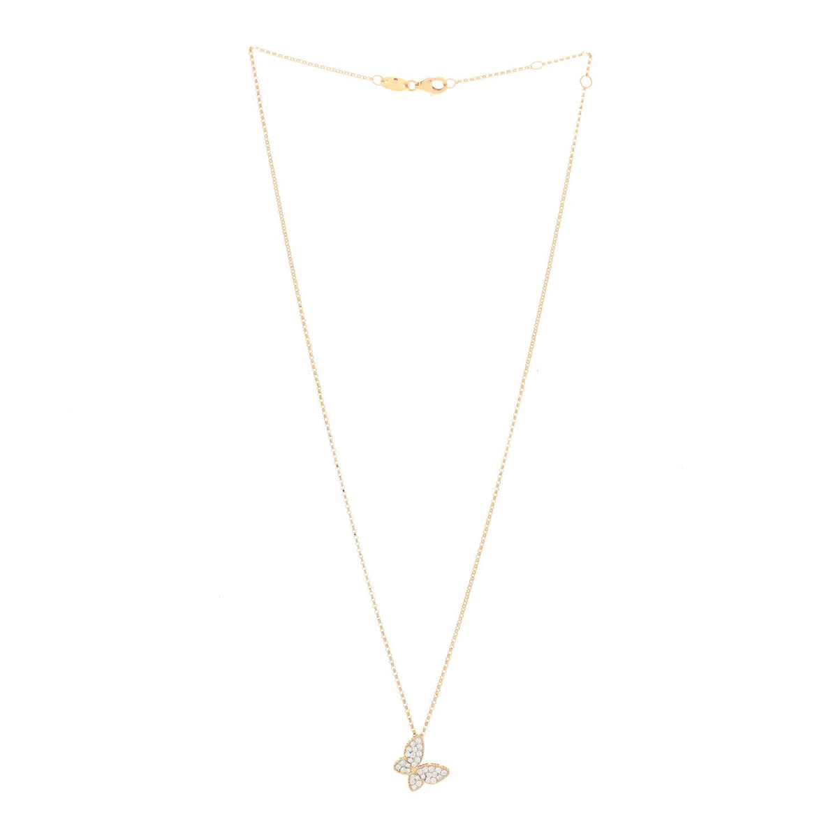 18K Yellow Gold Diamond Princess Butterfly Pendant Necklace