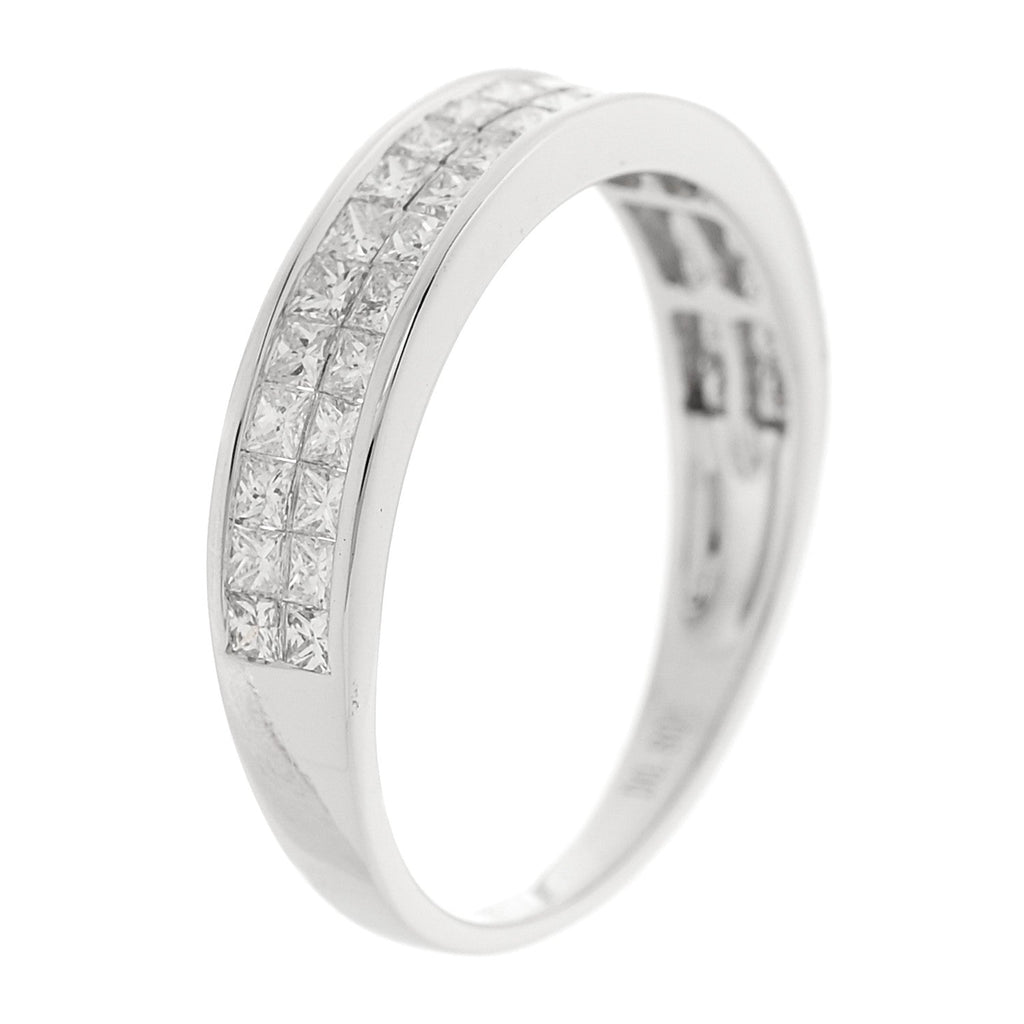 18K White Gold Diamond .80ctw Princess Cut Half Eternity Band Ring  52 6