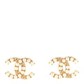Metal Crystal Pearl CC Earrings Gold