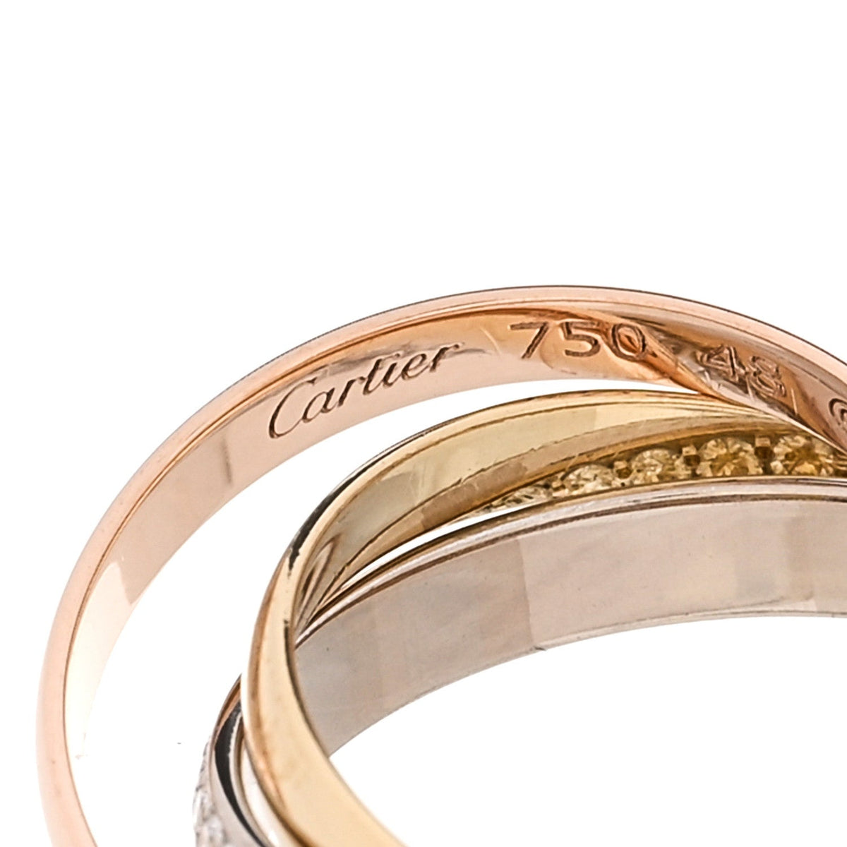 18K White Yellow Pink Gold Diamond Small Trinity Paved Ring 48 4.5