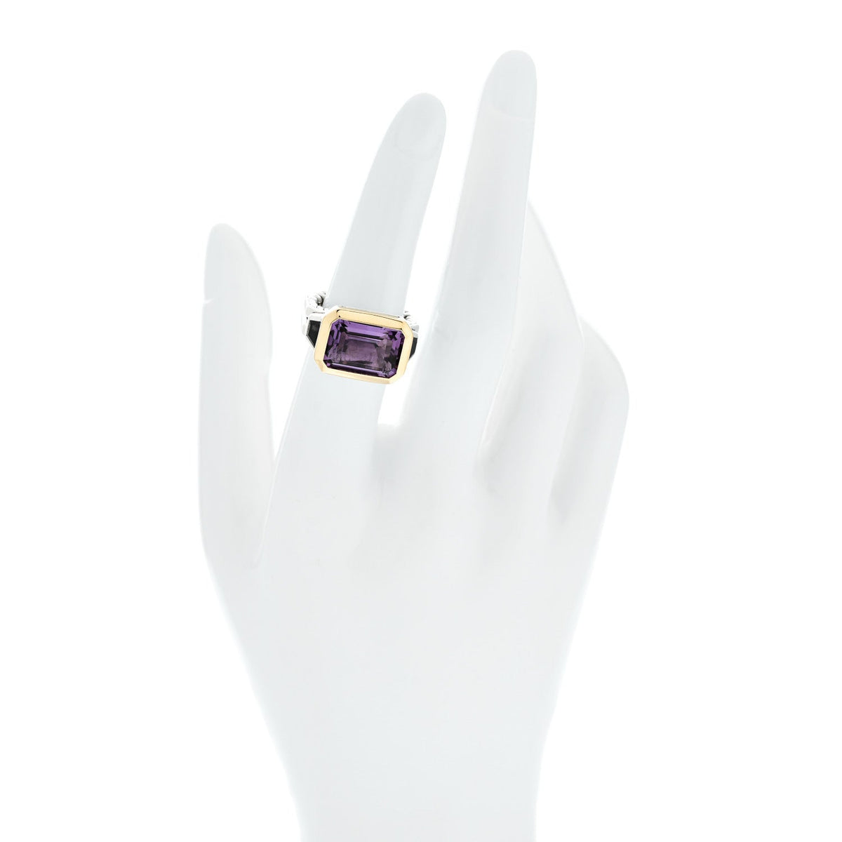 Sterling Silver 18K Yellow Gold Amethyst Iolite Three Stone Novella Ring 52 6