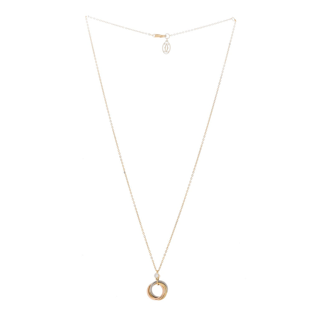 18K Pink Yellow White Gold Diamond Trinity Pendant Necklace
