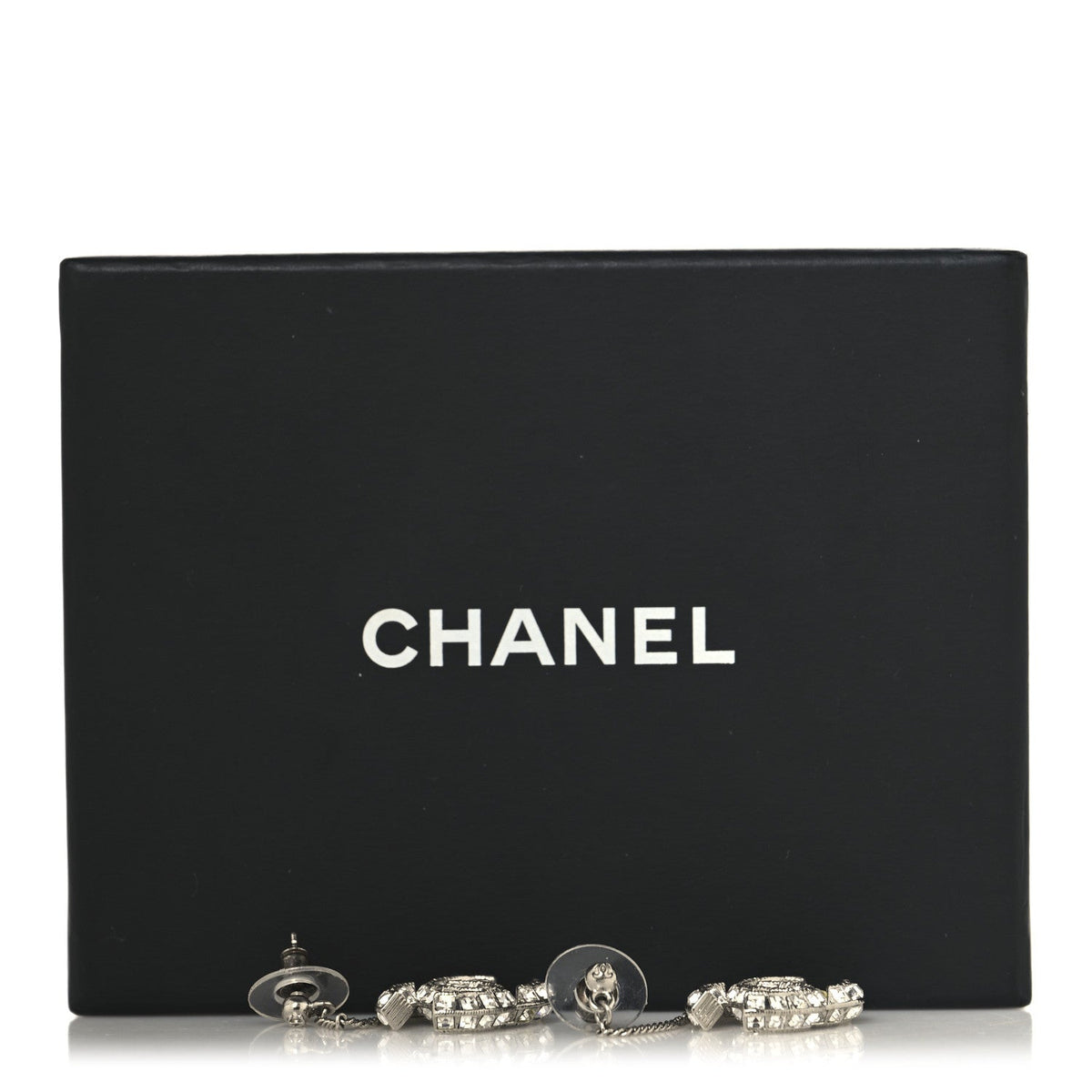 Baguette Crystal CC Drop Earrings Silver