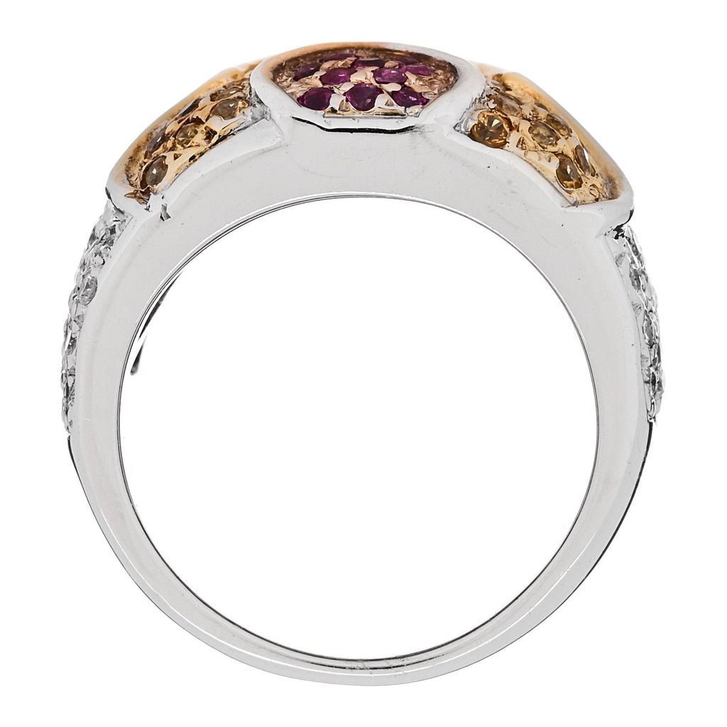 18K White Gold Diamond .85ctw Pink Yellow Sapphire Floral Ring 53 6.25