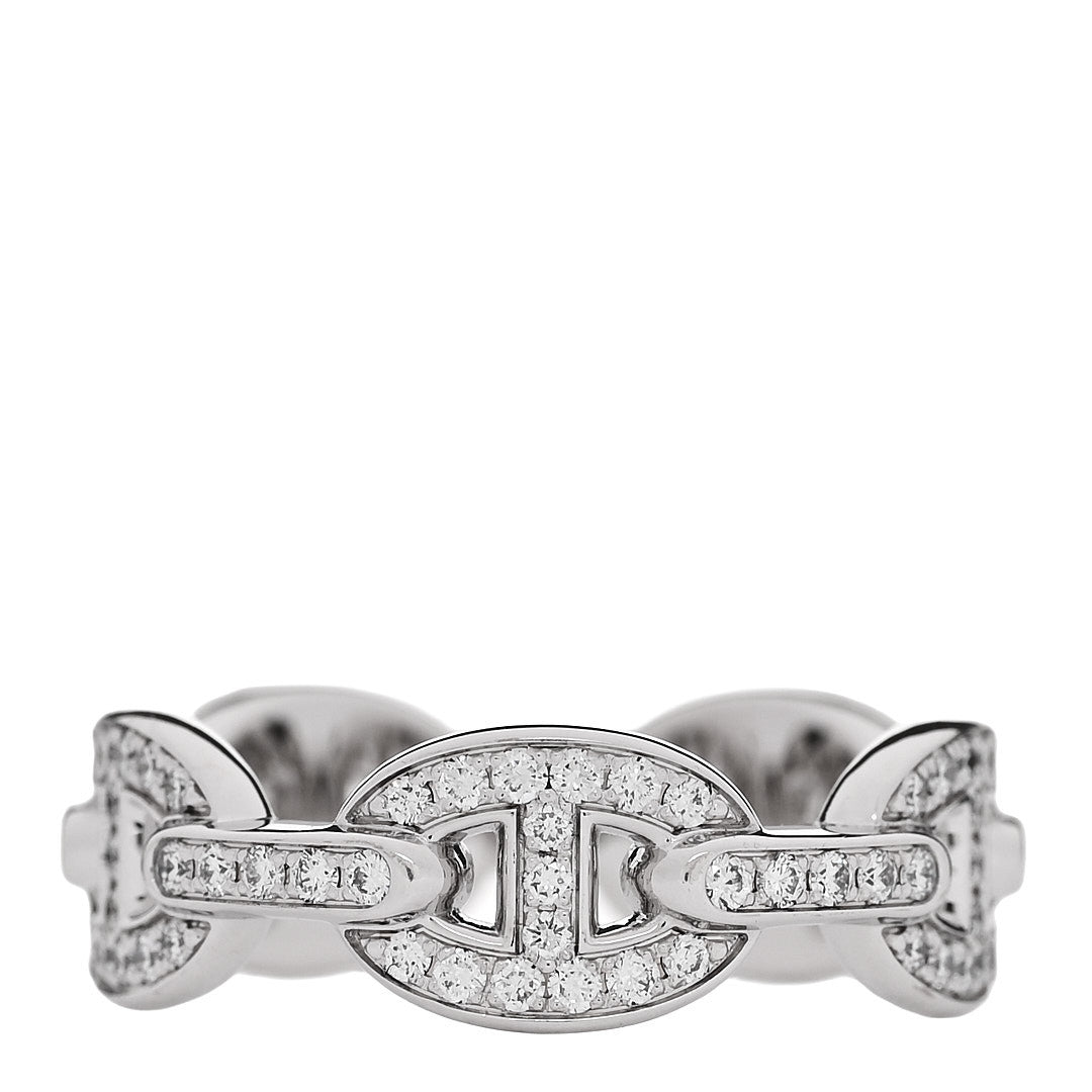 18K White Gold Diamond PM d'Ancre Enchainee Ring 54 7