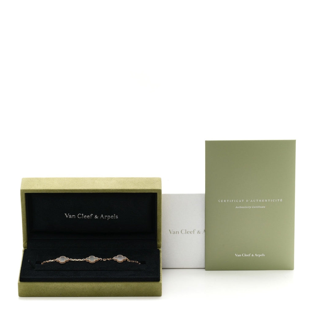 VAN CLEEF &amp; ARPELS 18K Yellow Gold Mother of Pearl 5 Motifs Vintage Alhambra Bracelet