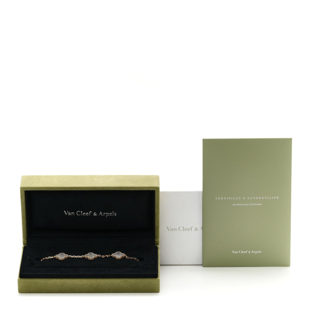VAN CLEEF &amp; ARPELS 18K Yellow Gold Mother of Pearl 5 Motifs Vintage Alhambra Bracelet