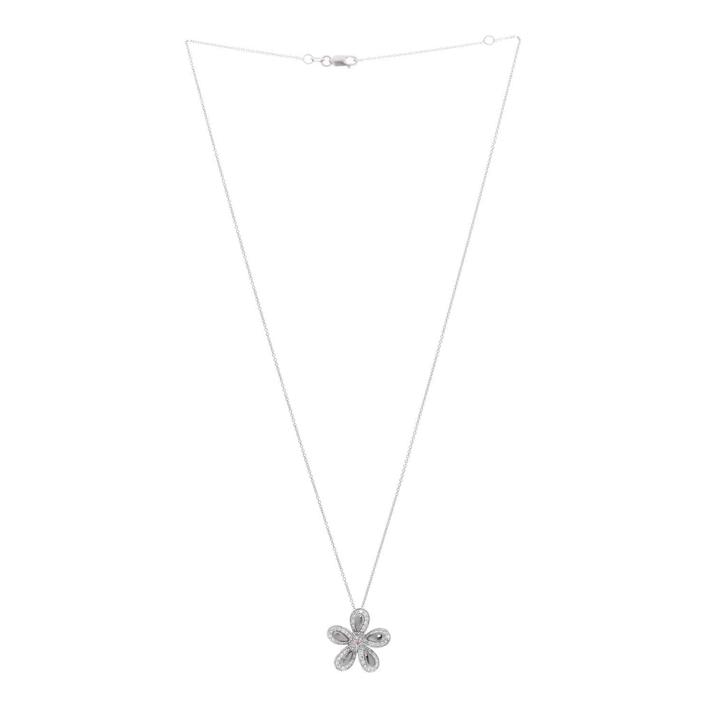18K White Gold Diamond Fantasia Big Flower Pendant Necklace