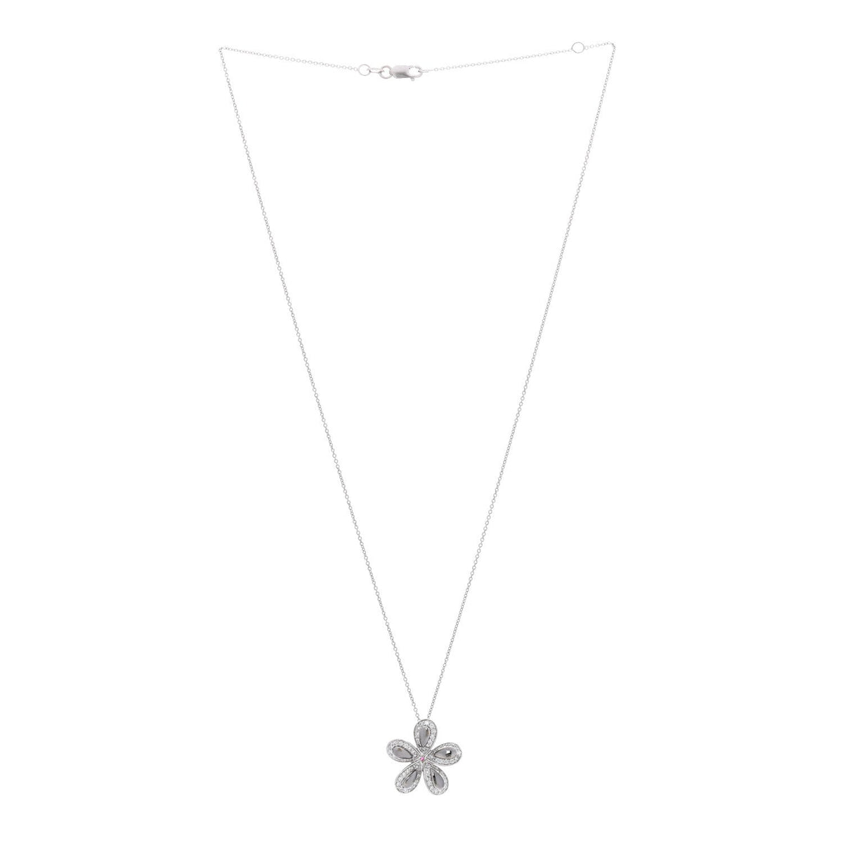 18K White Gold Diamond Fantasia Big Flower Pendant Necklace