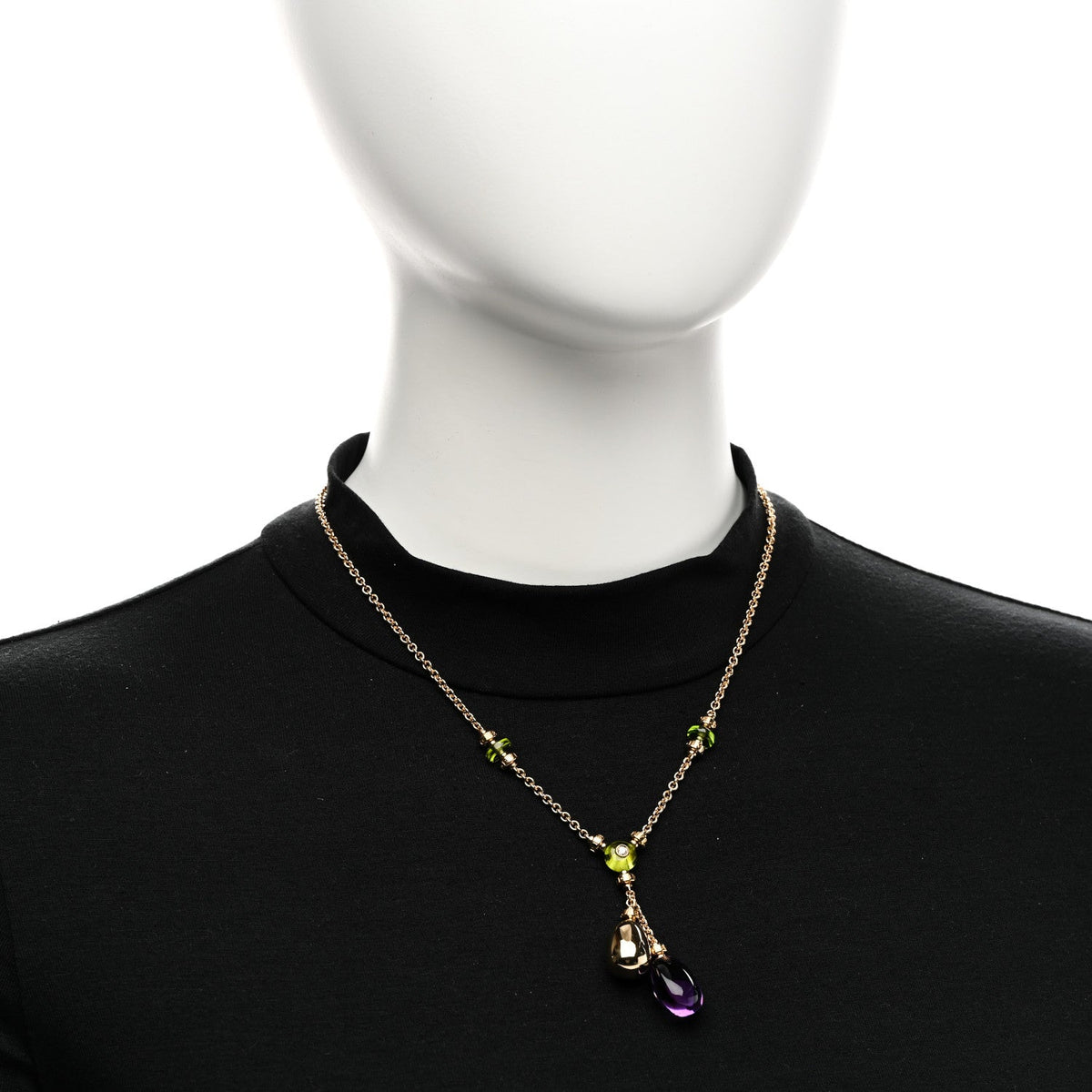 18K Yellow Gold Diamond Amethyst Peridot Sassi Necklace