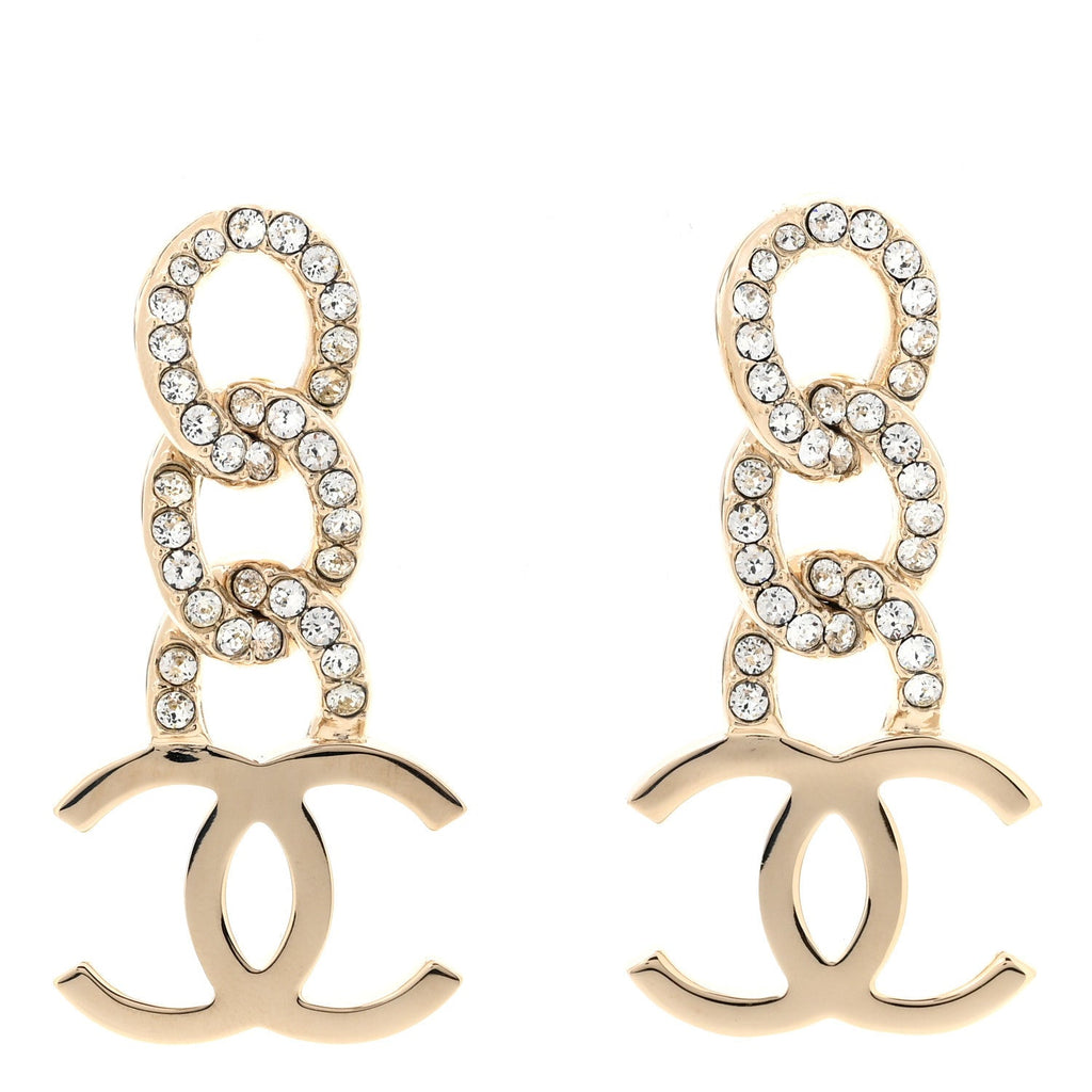 Metal Crystal CC Chain Drop Earrings Light Gold