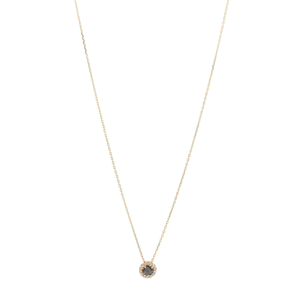 14K Yellow Gold Diamond Black Night Quartz Halo Pendant Necklace