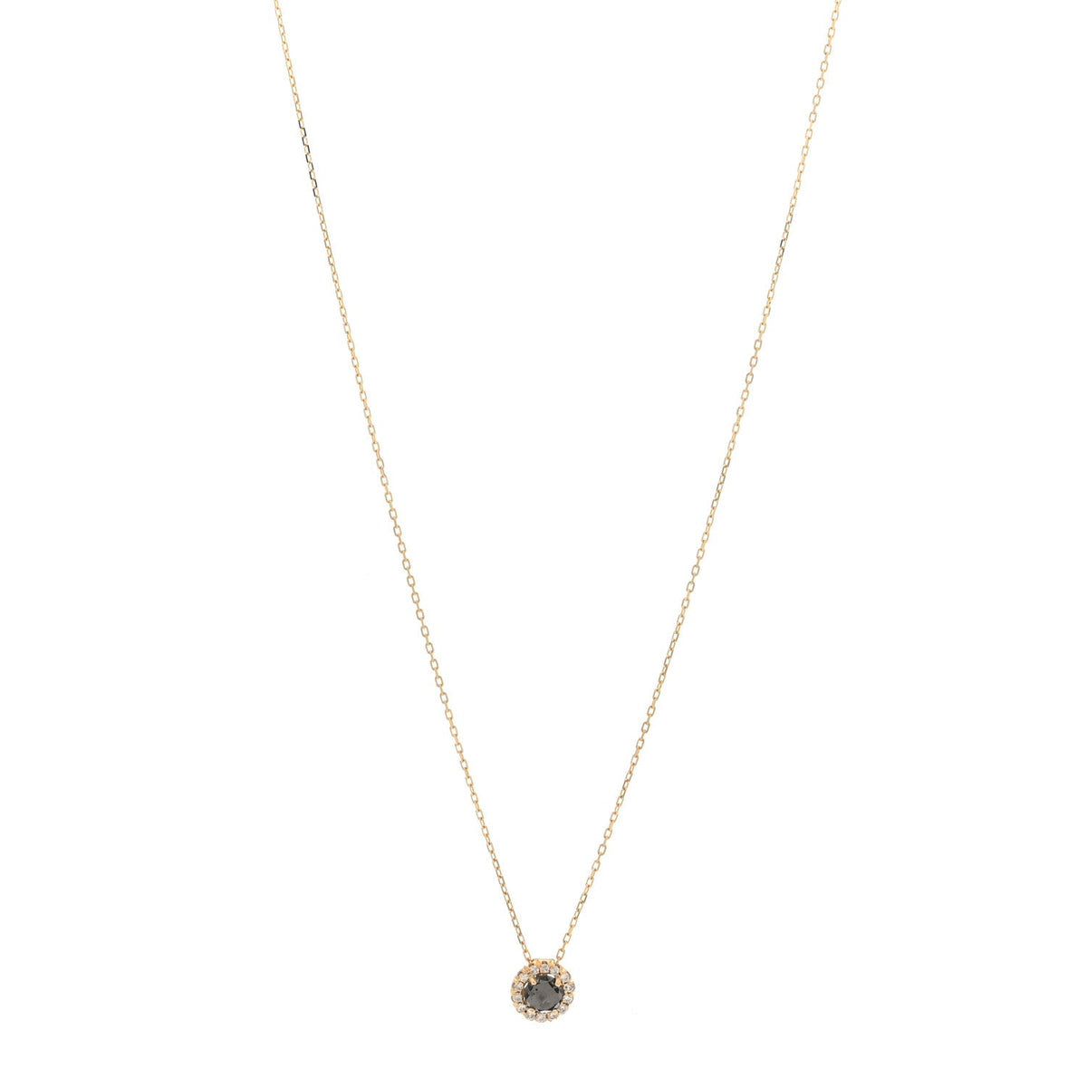 14K Yellow Gold Diamond Black Night Quartz Halo Pendant Necklace