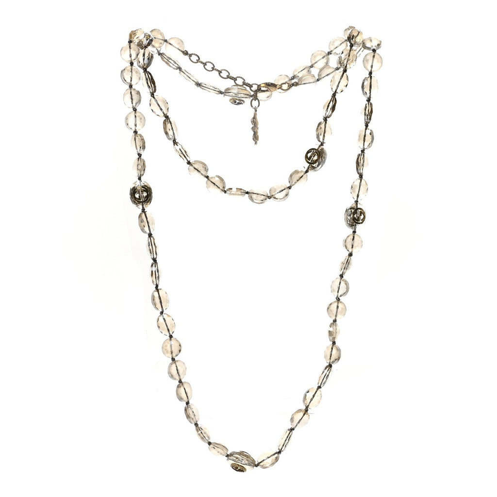 Metal Crystal Bead Flower Long Necklace Gold
