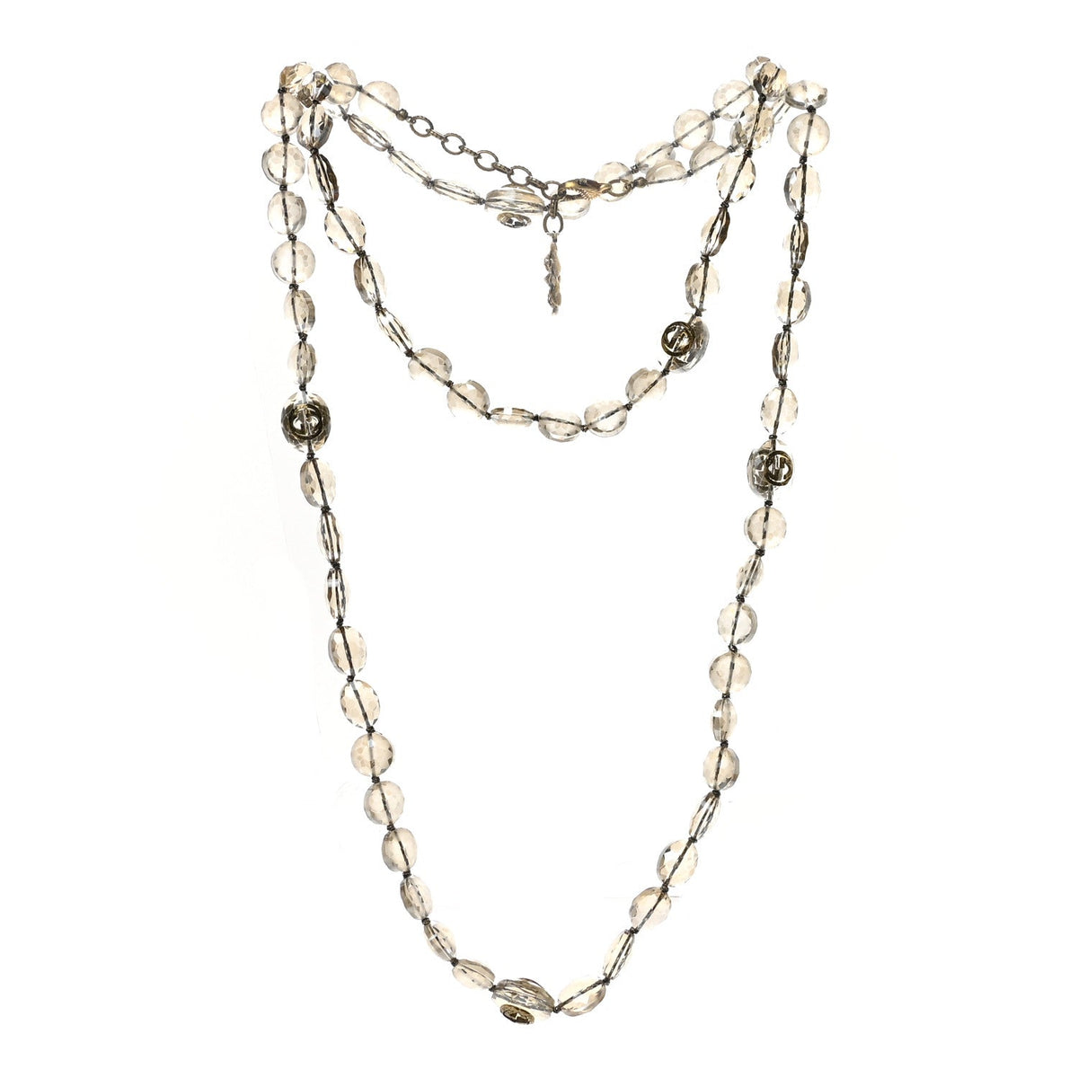 Metal Crystal Bead Flower Long Necklace Gold