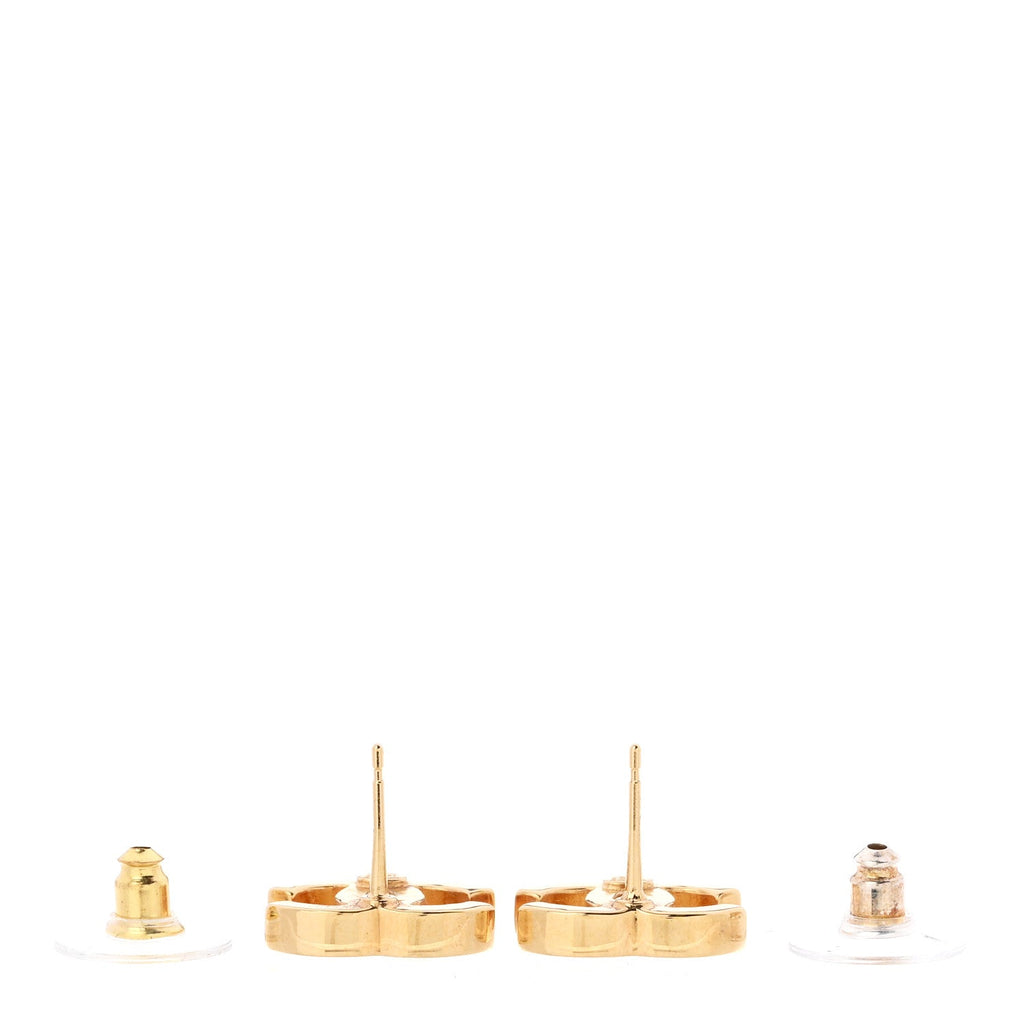 Metal Enamel CC Earrings Gold Biege