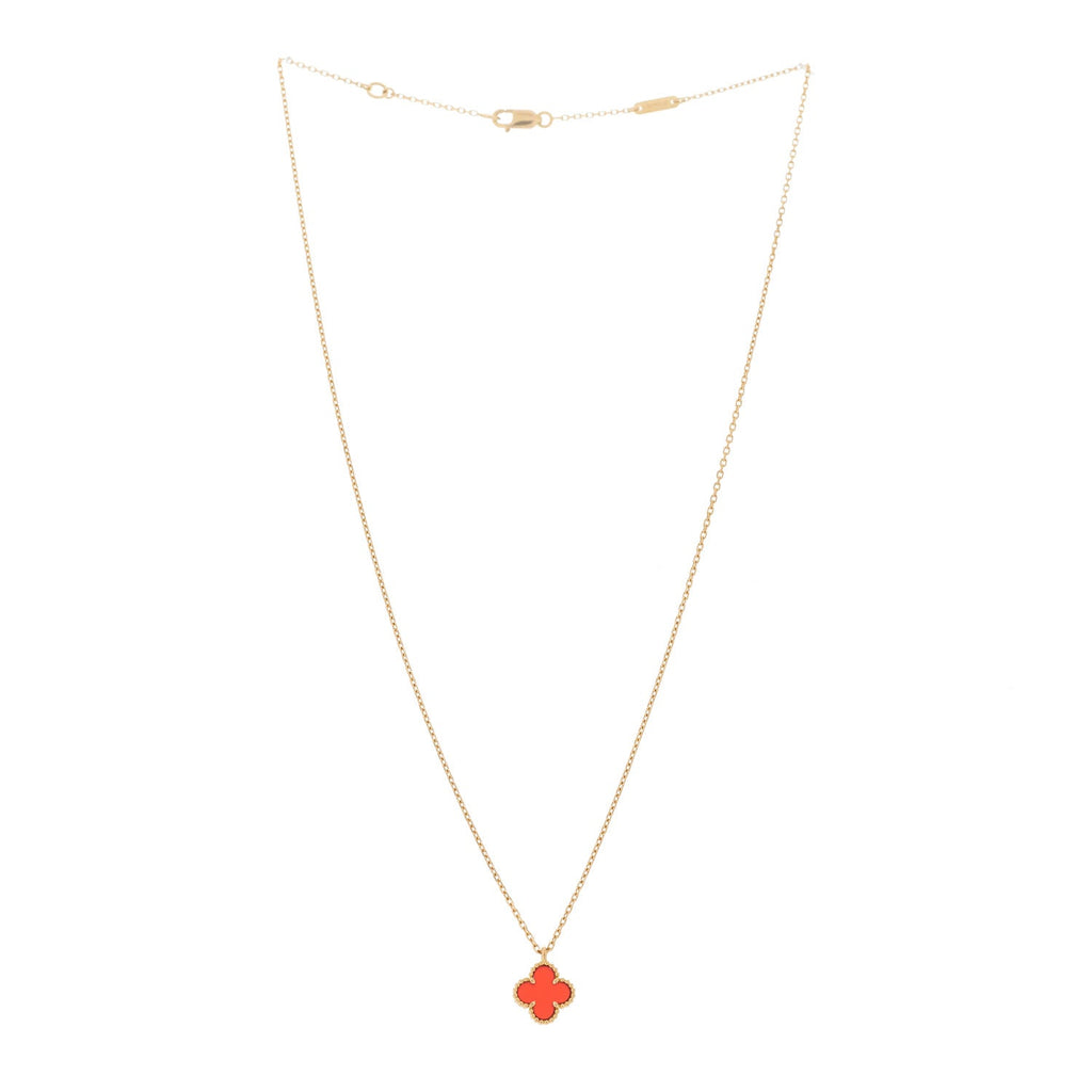 18K Rose Gold Carnelian Sweet Alhambra Pendant Necklace