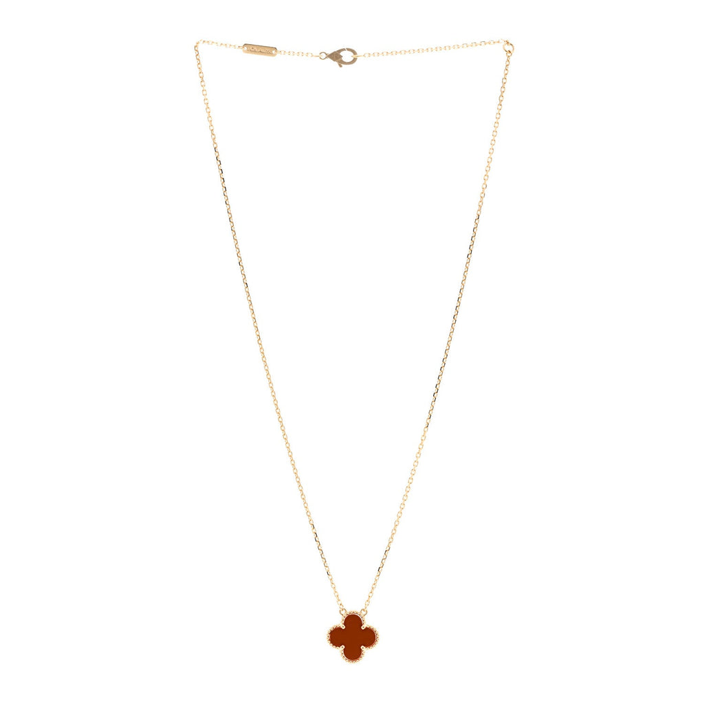 18K Yellow Gold Carnelian Vintage Alhambra Pendant Necklace