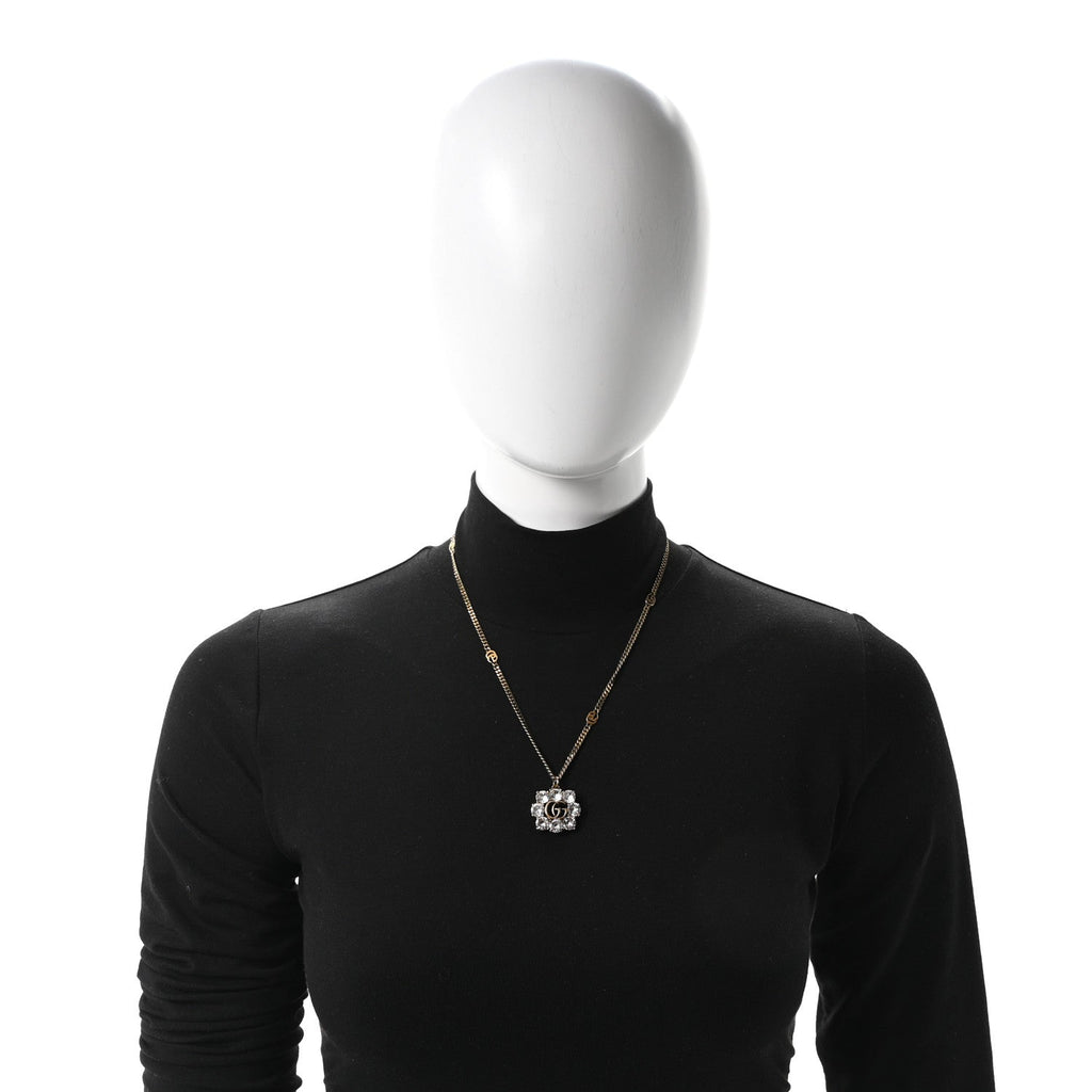 Crystal Embellished Double G Necklace Aged Gold