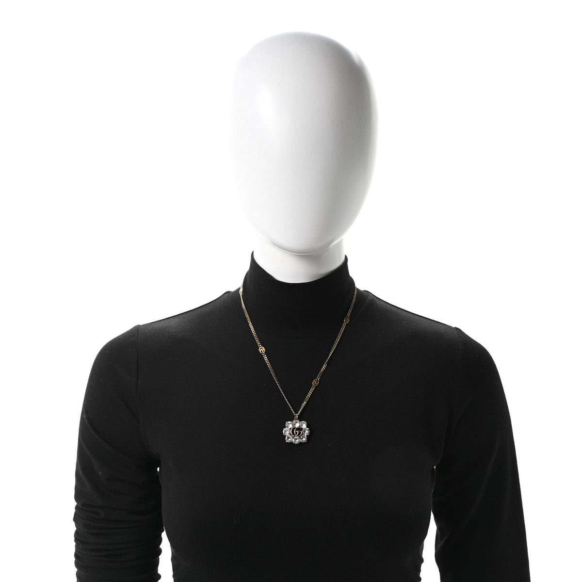 Crystal Embellished Double G Necklace Aged Gold