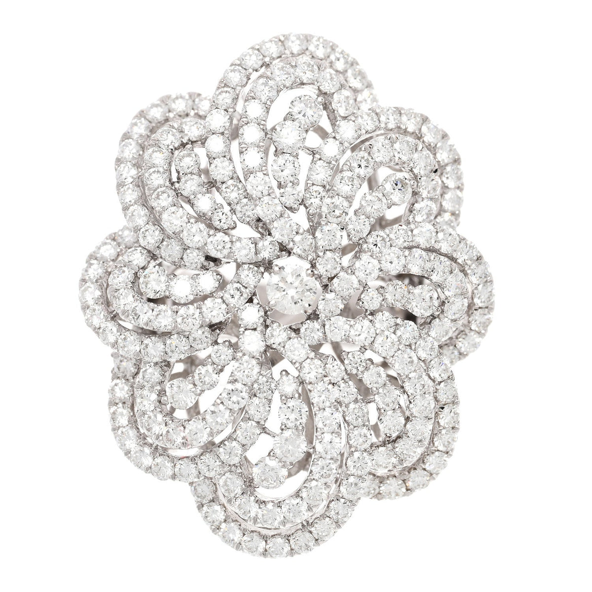 18K White Gold Diamond 5.85ctw Flower Cocktail Ring 54 7