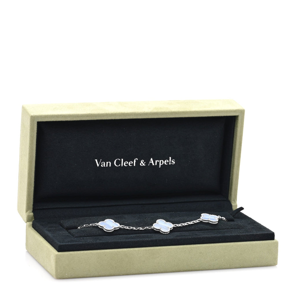 18K White Gold Chalcedony 5 Motifs Vintage Alhambra Bracelet