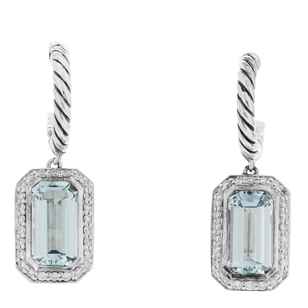 Sterling Silver Diamond Blue Topaz Novella Drop Earrings