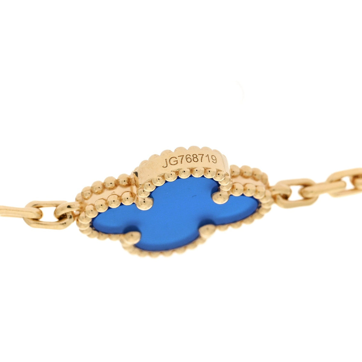18K Yellow Gold Blue Agate 10 Motifs Vintage Alhambra Necklace