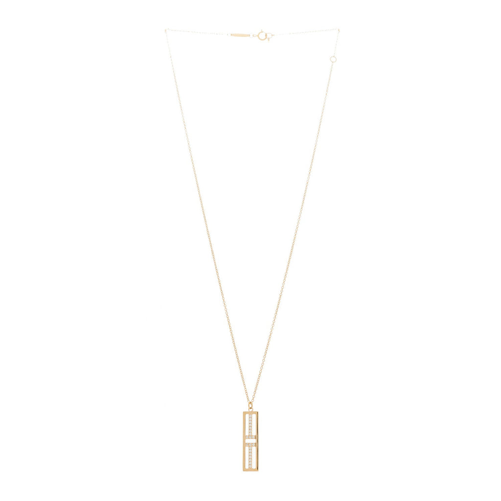 18K Rose Gold Diamond Tiffany T Two Open Vertical Bar Pendant Necklace