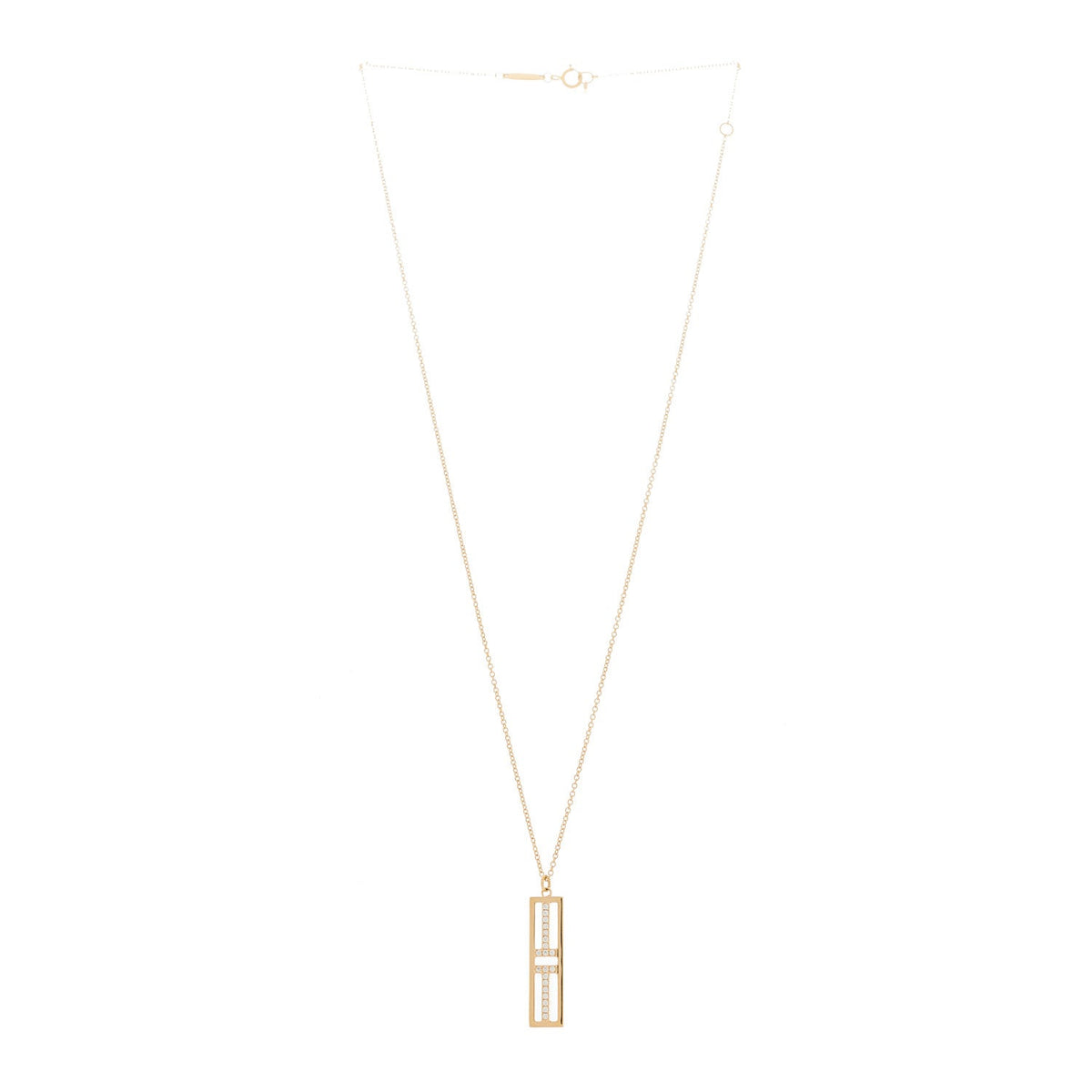 18K Rose Gold Diamond Tiffany T Two Open Vertical Bar Pendant Necklace