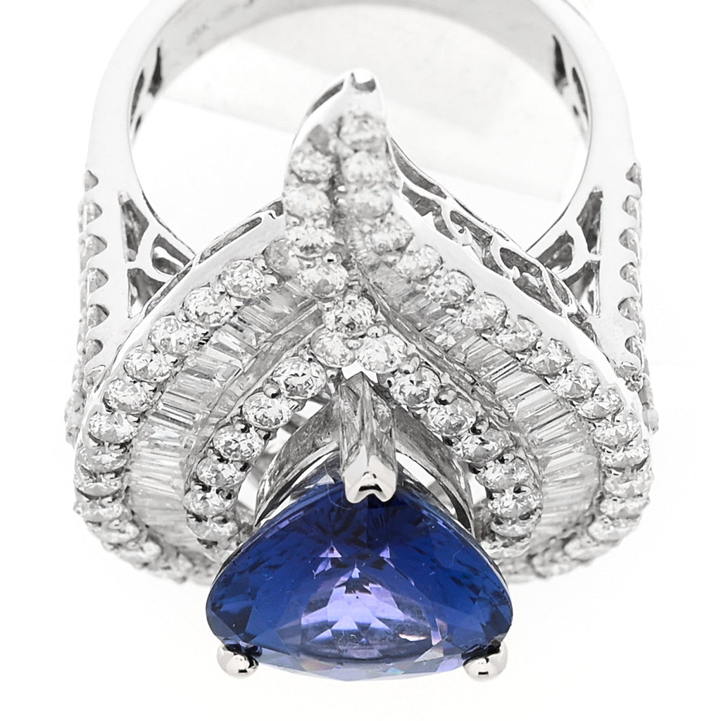 18K White Gold Diamond Tanzanite 3.64ctw Pear Cut Cocktail Ring 54 6.75