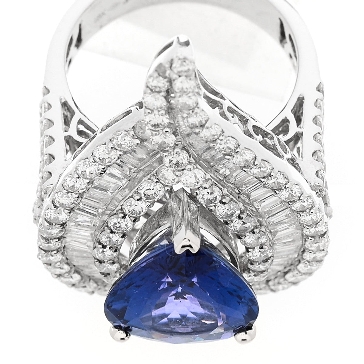 18K White Gold Diamond Tanzanite 3.64ctw Pear Cut Cocktail Ring 54 6.75
