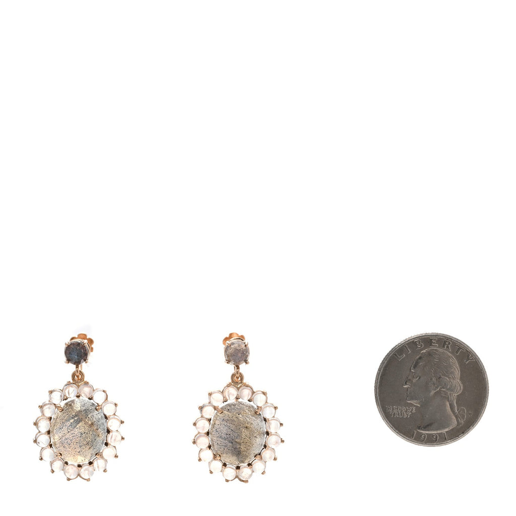 18K Rose Gold Labradorite Moonstone Drop Earrings